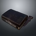 Vintage Black Laptop With Leather Case Handle Surface Text And Wear Marks