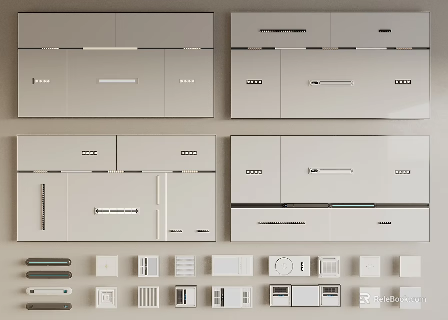 Modern Interior Ceiling Design With Panel Systems Lighting Slots And Ventilation Grilles 3d model