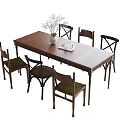 Wooden Dining Table And Cross Back Chairs Set With Decorative Vase 3d model