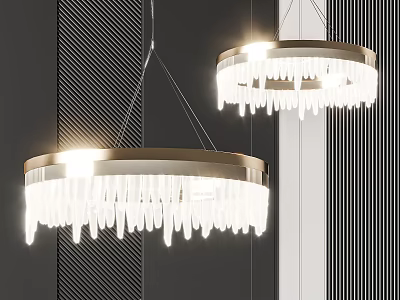 Modern Circular Chandeliers With White Icicle Pendants On Striped Wall 3d model