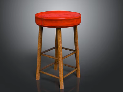 Red Seat Cushioned Bar Stool With Wooden Legs And Simple Structure Design 3d model