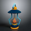 Colorful Decorative Lantern With Blue Handle Transparent Glass And Flame Skull Design