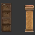Two Classic Wooden Furniture Pieces Dark Chest With Four Drawers And Light Decorative Column
