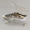 Modern Elegant Transparent Acrylic Piano With Black Keys And Gold Wheels