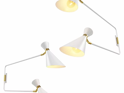 Modern Wall Sconces with Adjustable Metal Arms White Conical Shades and Gold Accents 3d model
