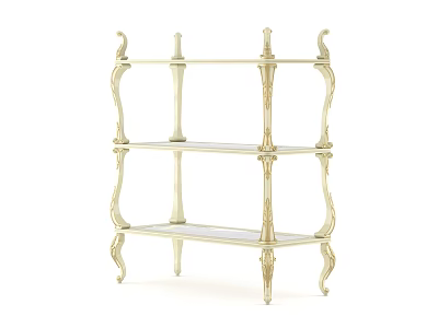 Elegant Gold Three Tier Shoe Rack With Curved Legs And Carved Details 3d model