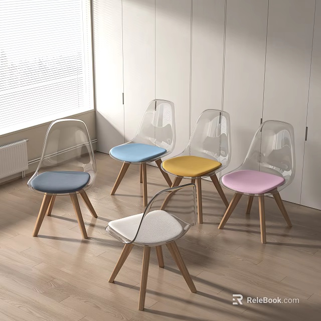 Transparent Frame Modern Leisure Chairs With Wooden Legs And Colorful Seat Cushions 3d model 