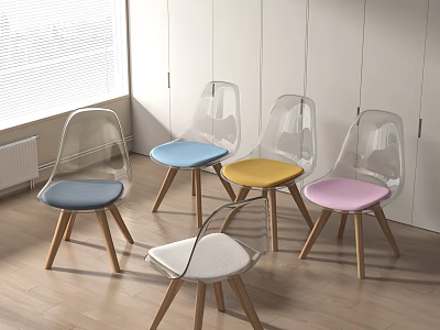 Transparent Frame Modern Leisure Chairs With Wooden Legs And Colorful Seat Cushions 3d model
