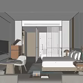 Modern Hotel Guest Room Interior With King Bed Sofa TV Desk And Area Rug Lighting