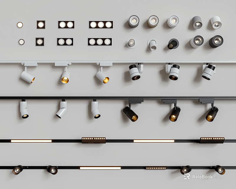 Modern Downlights And Spotlights Collection With Recessed Track Mounted Styles White Black Colors Various Sizes 3d model 