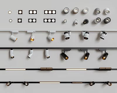 Modern Downlights And Spotlights Collection With Recessed Track Mounted Styles White Black Colors Various Sizes 3d model