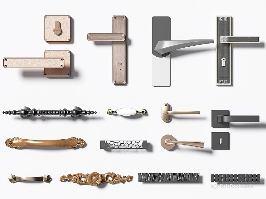 Various Design Door Handles in Modern Classic and Ornate Styles 3d model 