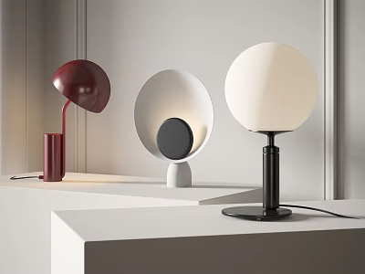 Modern Minimalist Table Lamps With Round Shades And Various Colored Metal Bases For Home Decor 3d model