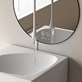 Modern Bathroom Faucet With White Sink Round Mirror And Water Droplets