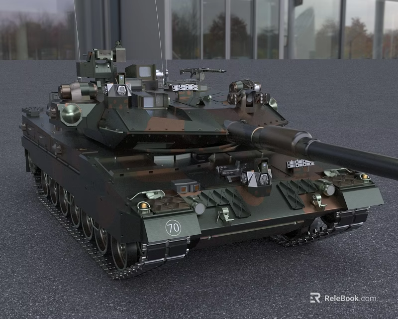 Modern Military Tank With Camouflage Paint Gun Barrel And Tracks 3d model 