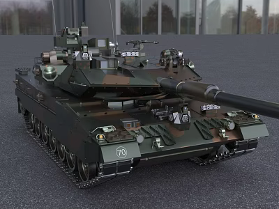 Modern Military Tank With Camouflage Paint Gun Barrel And Tracks 3d model