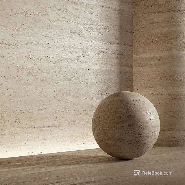 Beige Stone Sphere Decorative Component With Travertine Wall Background In Interior Corner 3d model 