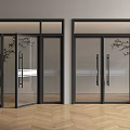 Modern Interior Featuring Black Frame Glass Double Doors And Wooden Flooring