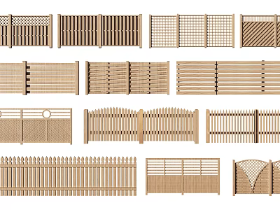Various Wooden Fence Designs Featuring Different Patterns and Styles for Outdoor Use 3d model