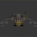 Yellow Gray Winged Interstellar Spaceship With Futuristic Emblem For Space Missions