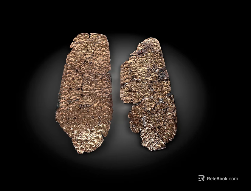 Two Ancient Artifacts With Rough Textured Surface Displayed On Dark Background 3d model 
