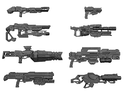 Various Types Of Sci-Fi Weapons With Detailed Mechanical Designs And Structures 3d model