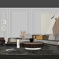 Elegant Modern Sofa Coffee Table Set With Grey Sofa Round Table And Accent Chair 3d model
