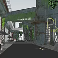 Transformed Industrial Factory With Greenery Covered Structures Rusted Pipelines Open Walkways And Pedestrians