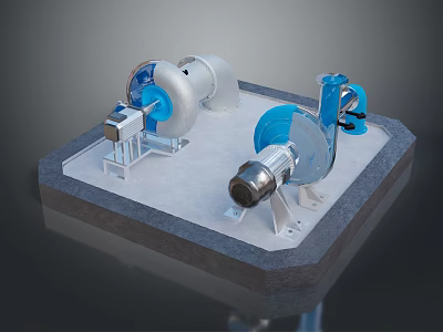 Mechanical Equipment Setup With Turbo Components Blue Machinery Parts And Industrial Platform Base 3d model