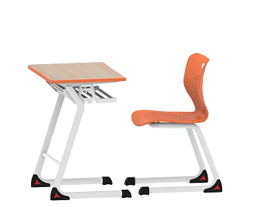 Modern Study Desk And Chair Set With Orange Seat Light Wood Top White Frame 3d model