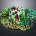 Wooden and Stone Tree Stump Adorned With Green Moss Small Plants and Natural Texture