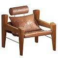 Modern Natural Wooden Frame Leisure Chair With Upholstered Seat And Cylindrical Back Pillow