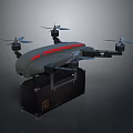 Gray Quadcopter Drone With Four Propellers Red Stripe On Black Storage Case 3d model