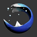 Blue Wave Themed Decorative Furniture Piece With Paper Boat And Water Droplets
