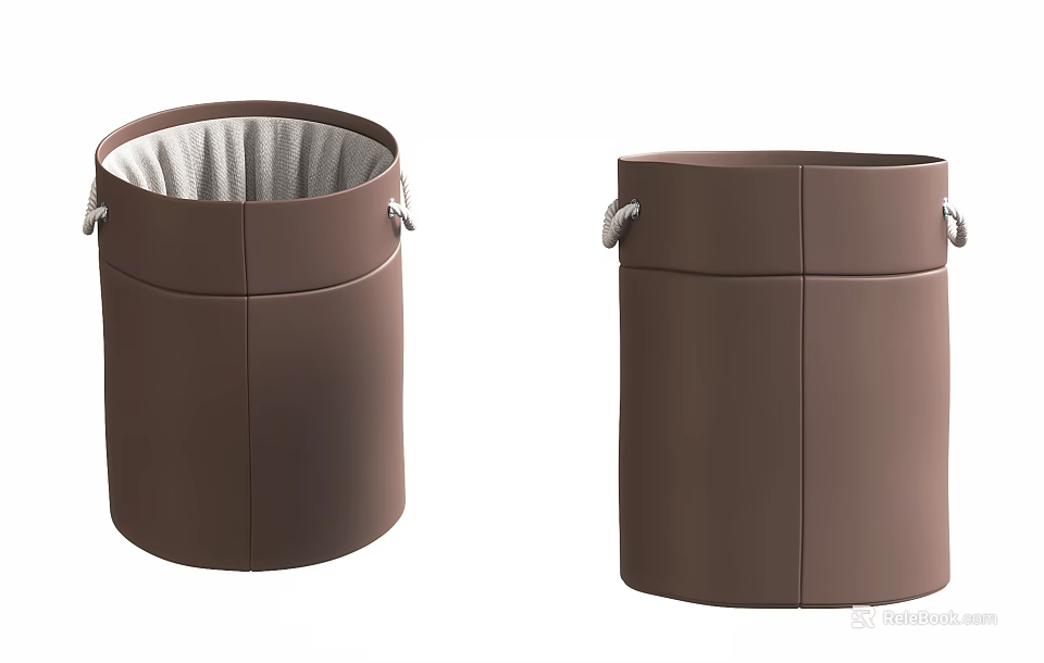 Two Brown Leather Storage Baskets With Handles And Lined Interior For Home Organization 3d model 