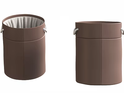 Two Brown Leather Storage Baskets With Handles And Lined Interior For Home Organization 3d model