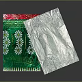 Food Packaging Bags Featuring Green White Daisy Patterns And Silver Exterior