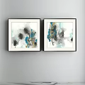Abstract Paintings With Blue Beige Tones Framed Modern Wall Decor Artwork 3d model