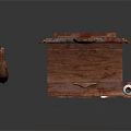Traditional Wooden Architectural Component With Carved Roof Structure And Flanking Decorative Piece