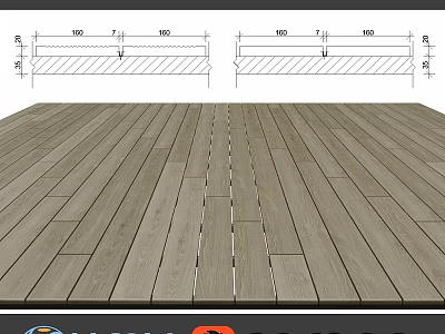Natural Wooden Floor Planks With Detailed Dimensions And Smooth Surface Structure 3d model