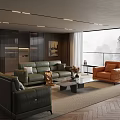 Modern Luxury Living Room With Premium Leather Sofa Sets And Warm Dark Wood Interior Design