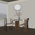 Quiet Wind Dining Table and Chair Chandelier Potted Plant 3d model