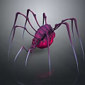 3D Rendered Spider With Purple Red Glowing Body And Long Legs On Dark Background