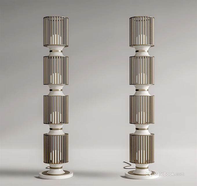 Modern Floor Lamp With Layered Cylindrical Structure And Metal White Finish 3d model 