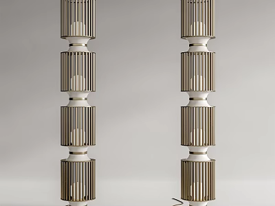 Modern Floor Lamp With Layered Cylindrical Structure And Metal White Finish 3d model