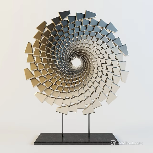 Modern Spiral Metal Decorative Ornament Set With Geometric Design And Black Base Stand 3d model 