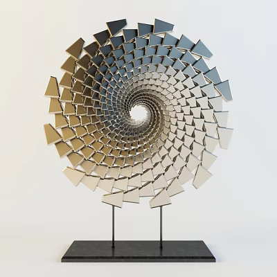 Modern Spiral Metal Decorative Ornament Set With Geometric Design And Black Base Stand 3d model