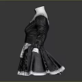 Elegant Maid Style Long Sleeve Dress With White Lace Collar And Pleated Skirt Hem