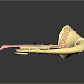 Golden Brass Musical Instrument With Red Violin And Ornate Horn Design