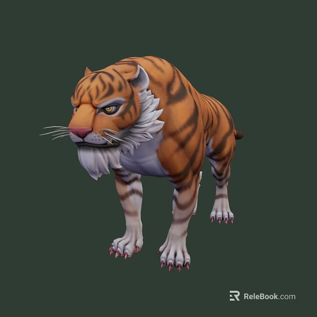 Realistic Striped Reptile 3D Model With Orange Black Patterns And Green Eyes 3d model 